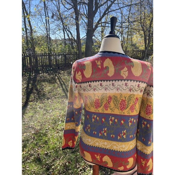 Vintage First Issue 100% Cotton Floral Knit Cardigan Sweater With Full Button Fr - Picture 4 of 10